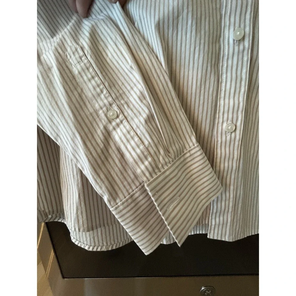 New Michael Kors Button Down Shirt 2XL Beige Stripe Cotton Elastane Stretch - Picture 4 of 13